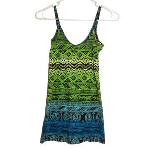 NO BOUNDARIES women's junior's small blue green Aztec print 100% cotton tank